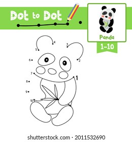 Dot to dot educational game and Coloring book of Panda bear animals cartoon for preschool kids activity about learning counting number 1-10 and handwriting practice worksheet. Vector Illustration.