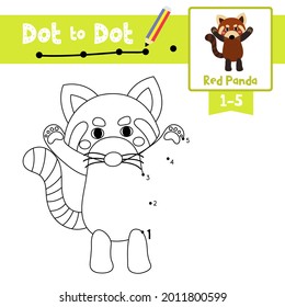 Juego educativo Punto a punto y libro de colorear de animales de la Panda Roja para la actividad de niños preescolares sobre el aprendizaje número 1-5 y la hoja de trabajo de práctica de escritura a mano. Ilustración vectorial.