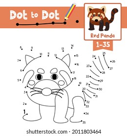 Dot to dot educational game and Coloring book of Red Panda animals cartoon for preschool kids activity about learning counting number 1-35 and handwriting practice worksheet. Vector Illustration.