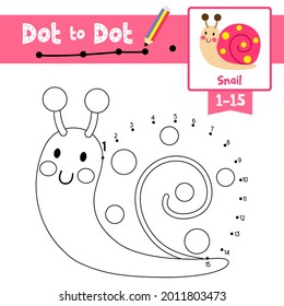 Dot to dot educational game and Coloring book of Snail animals cartoon for preschool kids activity about learning counting number 1-15 and handwriting practice worksheet. Vector Illustration.