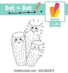 Dot to dot education game and Coloring book of Sponge animal cartoon for preschool kids aktivität on learning counting Nummer 1-20 und handschriftliche Übungsblatt. Vektorgrafik.