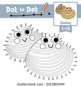 Dot to dot educational game and Coloring book of Quahog animals cartoon  for preschool kids activity about learning counting number 1-45 and handwriting practice worksheet. Vector Illustration.