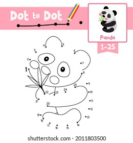 Dot to dot educational game and Coloring book of Panda bear animals cartoon for preschool kids activity about learning counting number 1-25 and handwriting practice worksheet. Vector Illustration.