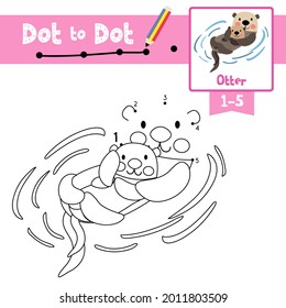 Dot to dot educational game and Coloring book of Otter animals cartoon  for preschool kids activity about learning counting number 1-5 and handwriting practice worksheet. Vector Illustration.