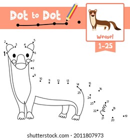 Dot to dot educational game and Coloring book of Weasel animals cartoon for preschool kids activity about learning counting number 1-25 and handwriting practice worksheet. Vector Illustration.