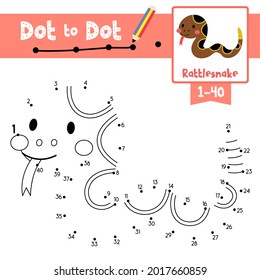 Dot to dot educational game and Coloring book of Rattlesnake animals cartoon for preschool kids activity about learning counting number 1-40 and handwriting practice worksheet. Vector Illustration.