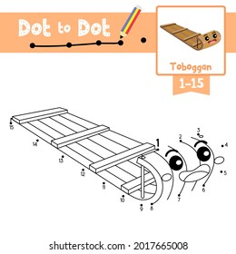 Dot to dot educational game and Coloring book of Toboggan cartoon transportations for kids activity about counting number 1-15 and handwriting practice worksheet. Vector Illustration.