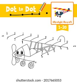 Dot to dot educational game and Coloring book of Ultralight Aircraft cartoon transportations for kids activity about counting number 1-20 and handwriting practice worksheet. Vector Illustration.