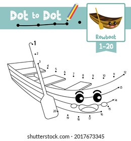 Dot to dot educational game   Coloring book Rowboat cartoon transportations for kids activity about counting number 1  20   handwriting practice worksheet  Vector Illustration 
