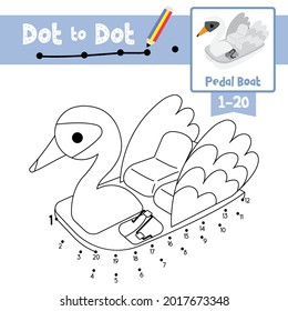 Dot to dot educational game and Coloring book of Swan Pedal Boat cartoon transportations for kids activity about counting number 1-20 and handwriting practice worksheet. Vector Illustration.