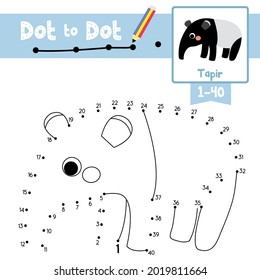 Dot to dot educational game and Coloring book of Standing Tapir animals cartoon for preschool kids activity about learning counting number 1-40 and handwriting practice worksheet. Vector Illustration.