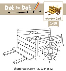 Dot to Dot pädagogisches Spiel und Farbbuch der Cartoons aus Holz für Kinder Aktivitäten über die Zählung Nummer 1-10 und Handschrift Übungsblatt. Vektorgrafik.