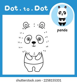 Dot to dot educational game and coloring book of panda animal cartoon for preschool kids activity about learning counting number and handwriting practice worksheet. vector illustration