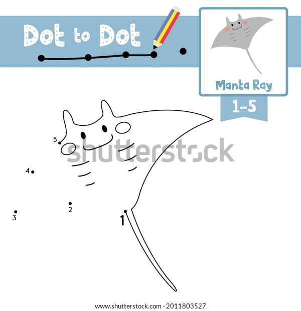 Dot to dot educational game and Coloring\
book of Gray Manta ray animals cartoon for preschool kids activity\
about learning counting number 1-5 and handwriting practice\
worksheet. Vector\
Illustration.