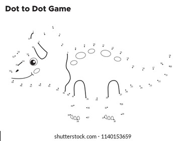 Dot to dot educational game for kids. Cartoon dinosaur Triceratops. Coloring page. Vector illustration