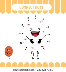 Dot to dot educational game for preschool kids. Potato. Activity worksheet. Counting number  handwriting practice. Vector Illustration.