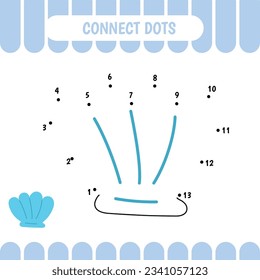 Dot to dot educational game for preschool kids. Activity worksheet. Shell. Vector Illustration.