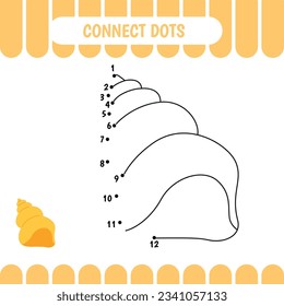 Dot to dot educational game for preschool kids. Activity worksheet. Shell. Vector Illustration.