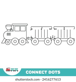 Dot to dot educational game for preschool kids. Connect numbers. Color train. Vector