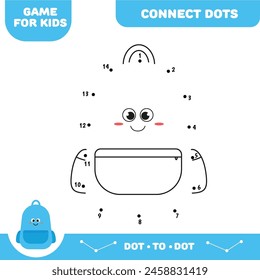 Dot to dot educational game for preschool kids. Activity worksheet. Backpack