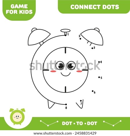 Dot to dot educational game for preschool kids. Activity worksheet. Alarm clock