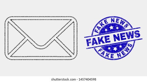 Dot envelope mosaic pictogram and Fake News seal stamp. Blue vector rounded textured seal stamp with Fake News message. Vector collage in flat style.