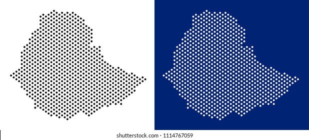 Dot Ethiopia map. Vector geographic map on white and blue backgrounds. Vector composition of Ethiopia map made from circle blots.