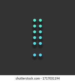 Dot exclamation mark, attention or alert sign. Colorful logo concept with soft shadow on dark background. Icon color of azure ocean