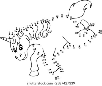 Dot to Dot Falling Unicorn Isolated Coloring Page