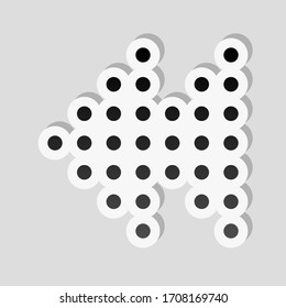 Dot fast backward music. Sticker style with white border and simple shadow on gray background