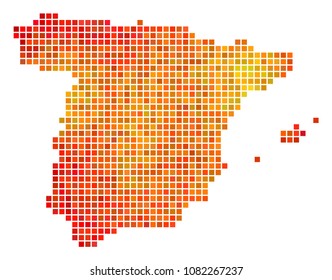 Dot fire Spain Map. Vector territorial map in orange color shades on a white background. Vector composition of Spain Map constructed of square pattern.