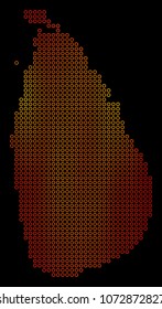 Dot fire Sri Lanka Island Map. Vector territorial map in fire color hues on a black background. Vector concept of Sri Lanka Island Map made of contour circles.