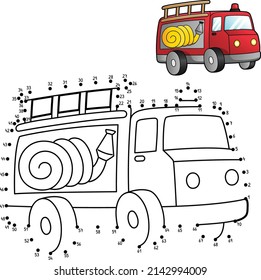 Dot to Dot Fire Truck Isolated Coloring Page