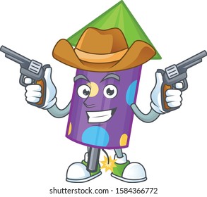 Dot fireworks rocket cartoon character as a Cowboy holding guns