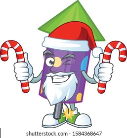 Dot fireworks rocket Cartoon character in Santa with candy