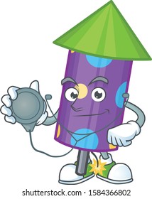 Dot fireworks rocket cartoon mascot style in a Doctor costume with tools