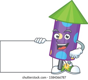 Dot fireworks rocket cute cartoon character with a board