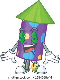 Dot fireworks rocket with Money eye cartoon character design