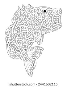 Dot fish coloring book page for kids and adult