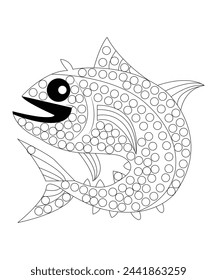 Dot fish coloring book page for kids and adult