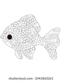 Dot fish coloring book page for kids and adult