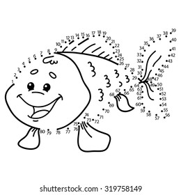 dot to dot fish game. Vector illustration of dot to dot puzzle with happy cartoon fish for children