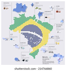 Dot And Flag Map Of Brazil Infographic Design Template