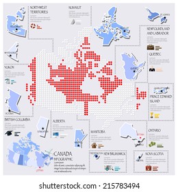 Dot And Flag Map Of Canada Infographic Design Template