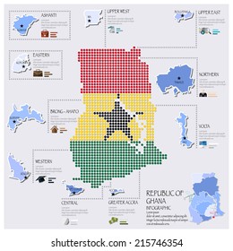 Dot And Flag Map Of Ghana Infographic Design Template