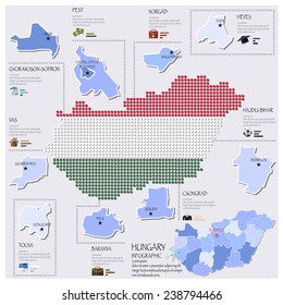 Dot And Flag Map Of Hungary Infographic Design Template
