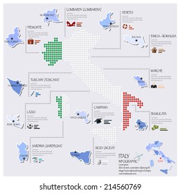 Dot And Flag Map Of Italy Infographic Design Template