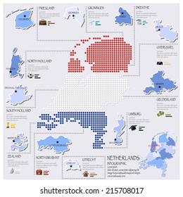 Dot And Flag Map Of Netherlands Infographic Design Template