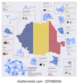 Dot And Flag Map Of Romania Infographic Design Template
