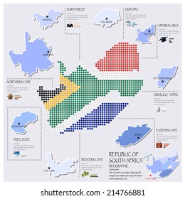 Dot And Flag Map Of South Africa Infographic Design Template